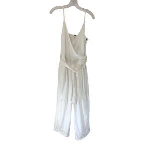 Free People White Vanilla Girl Belted V-Neck Wide Leg Cropped Jumpsuit Size 8